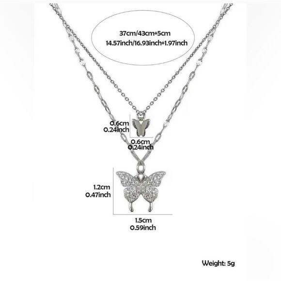 Multi-Layer Butterfly Rhinestone Necklace‎ - Picture 2 of 6